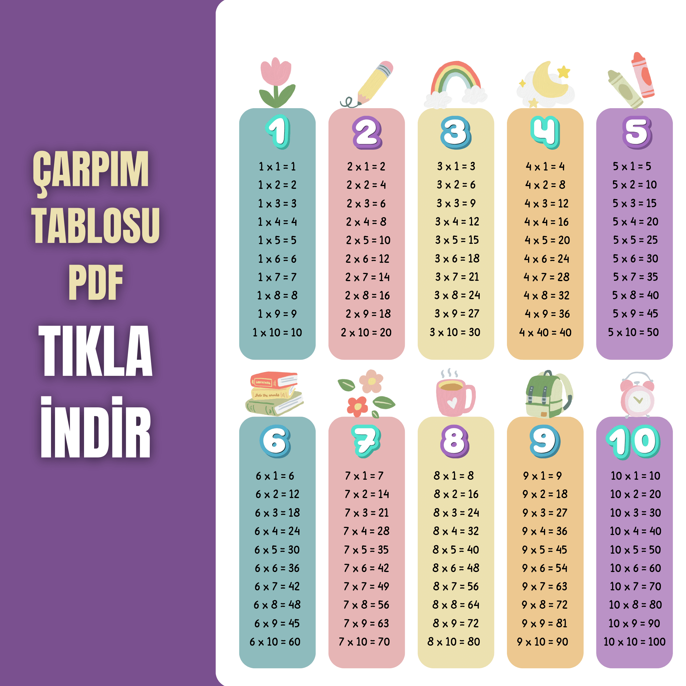 çarpım tablosu pdf indir